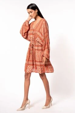 Nikita Mhaisalkar Tangerine Tribal Print Short Dress -Echo Clohting Shop 67nm2 3