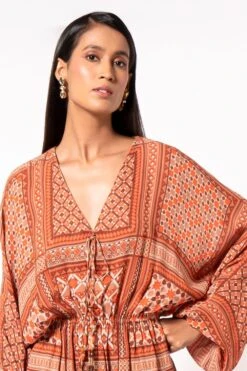 Nikita Mhaisalkar Tangerine Tribal Print Short Dress -Echo Clohting Shop 67nm2 4