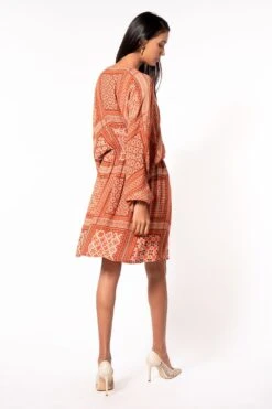 Nikita Mhaisalkar Tangerine Tribal Print Short Dress -Echo Clohting Shop 67nm2 5