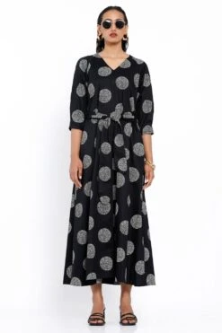SNOB Printed Black Midi Dress
