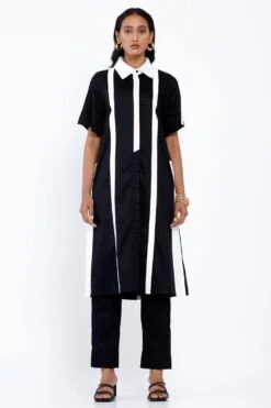 SNOB Black Striped Shirt Dress