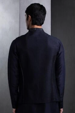 Rohit Gandhi + Rahul Khanna Men Midnight Navy Swirl Daisy Embroidered Bundi -Echo Clohting Shop 8124rgrk12 4