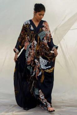 Bennch Black Window Leaf Printed Kaftan -Echo Clohting Shop 8323be22 3