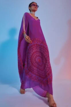 SVA Purple Printed Crepe Silk Kaftan 4 SVA Purple Printed Crepe Silk Kaftan -Echo Clohting Shop 84sv17 2