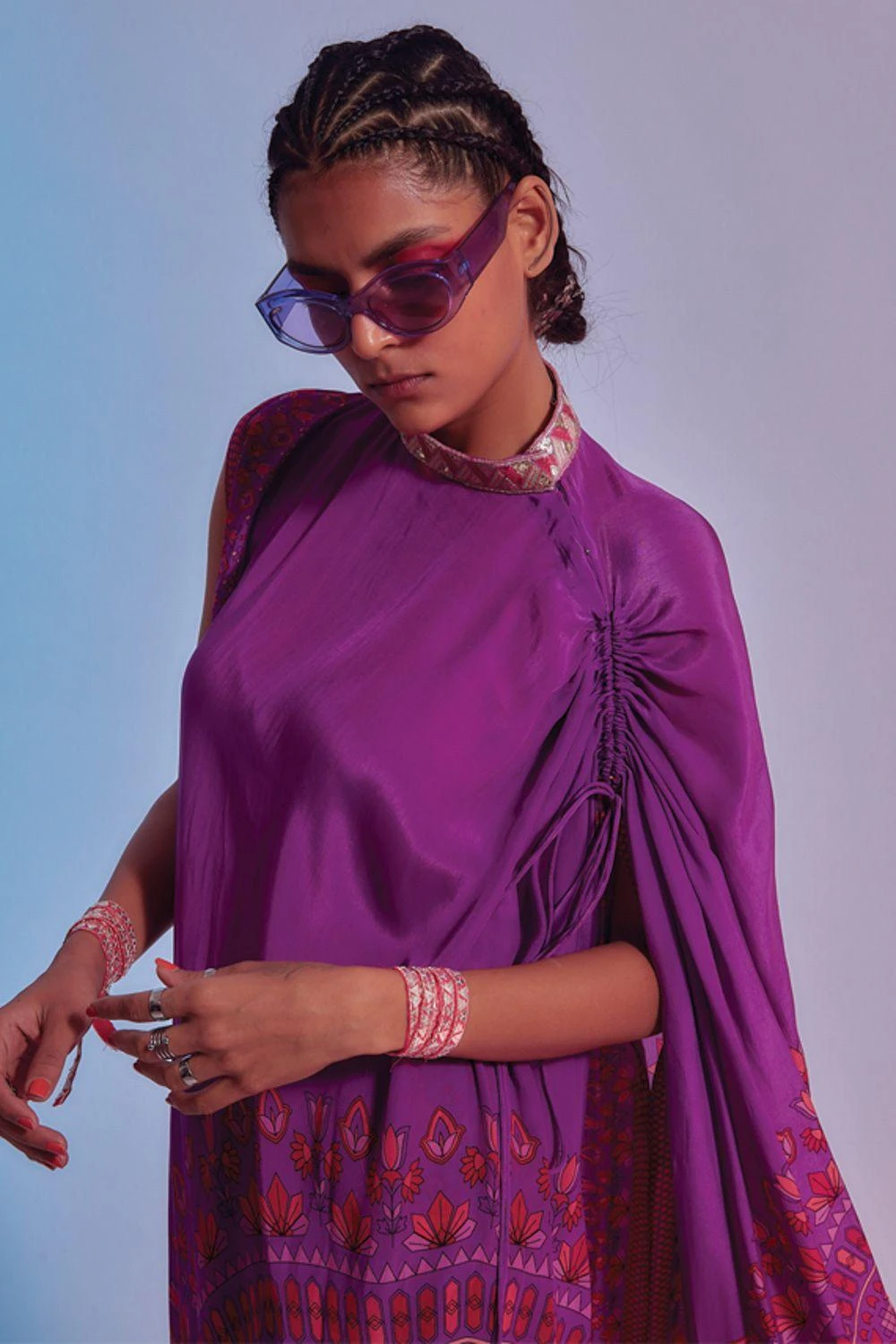 SVA Purple Printed Drawstring Kaftan & Pants Set 3 SVA Purple Printed Drawstring Kaftan & Pants Set - Image 3