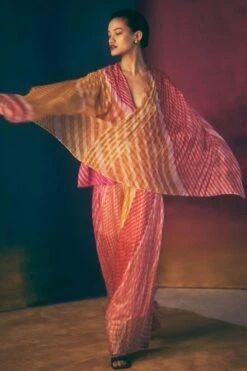 Urvashi Kaur Yellow Layered Tie Dyed Micropleated Top