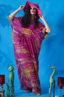 CAPISVIRLEO Purple Pleated Kaftan Dress -Echo Clohting Shop 88cap11 3