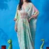 CAPISVIRLEO Mint Green Cotton Silk Kaftan Dress