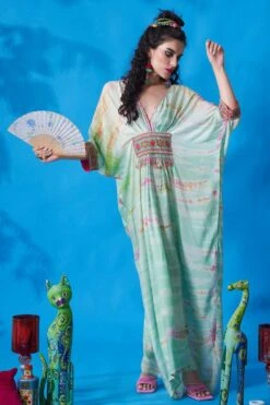 CAPISVIRLEO Mint Green Cotton Silk Kaftan Dress -Echo Clohting Shop 88cap32 3