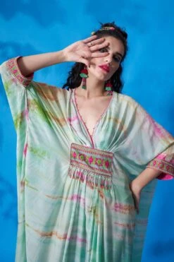 CAPISVIRLEO Mint Green Cotton Silk Kaftan Dress -Echo Clohting Shop 88cap32 4
