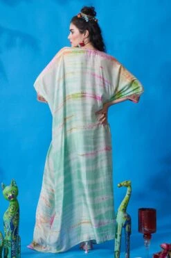 CAPISVIRLEO Mint Green Cotton Silk Kaftan Dress -Echo Clohting Shop 88cap32 5