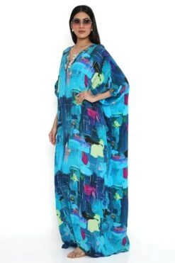 Payal Singhal Teal Painterly Printed Embroidered Kaftan -Echo Clohting Shop 8923ps17 3