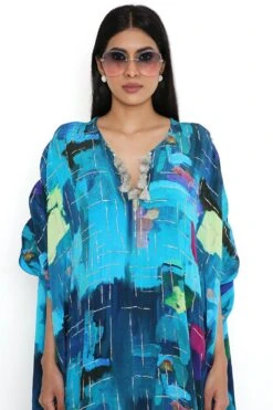 Payal Singhal Teal Painterly Printed Embroidered Kaftan -Echo Clohting Shop 8923ps17 4