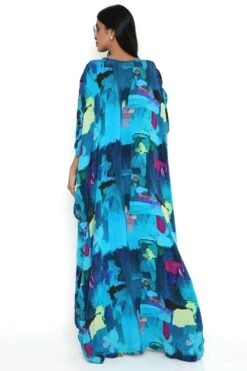 Payal Singhal Teal Painterly Printed Embroidered Kaftan -Echo Clohting Shop 8923ps17 5