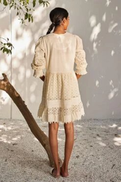 Khara Kapas Off White Pintucked Dress -Echo Clohting Shop 91023kk31 5