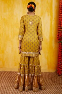 Gopi Vaid Mustard Printed Gota Sharara Set -Echo Clohting Shop 911gv10 4