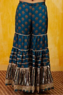 Gopi Vaid Teal Printed Gota Sharara Set -Echo Clohting Shop 911gv11 3