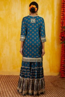 Gopi Vaid Teal Printed Gota Sharara Set -Echo Clohting Shop 911gv11 4