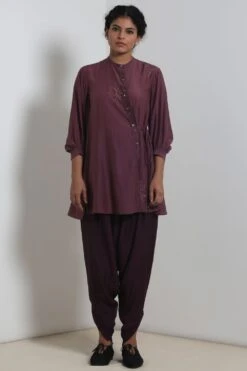 Wine Embroidered Asymmetric Top