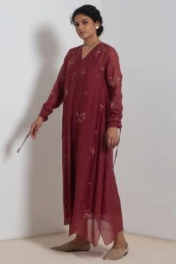 Merlot Embroidered Chanderi Dress With Slip -Echo Clohting Shop 911inte16 3