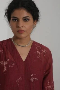 Merlot Embroidered Chanderi Dress With Slip -Echo Clohting Shop 911inte16 5
