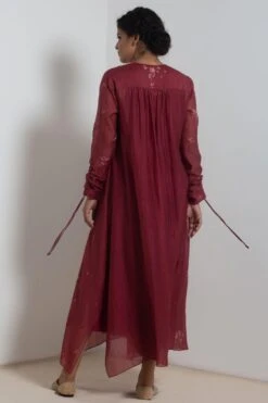 Merlot Embroidered Chanderi Dress With Slip -Echo Clohting Shop 911inte16 6