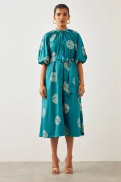 SNOB Teal Ripple Printed Dress