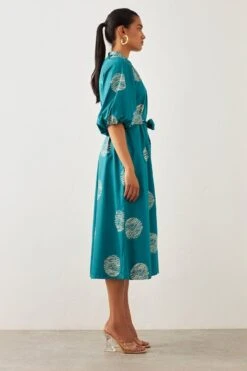 SNOB Teal Ripple Printed Dress -Echo Clohting Shop 91sn19 3