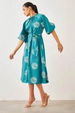 SNOB Teal Ripple Printed Dress -Echo Clohting Shop 91sn19 4