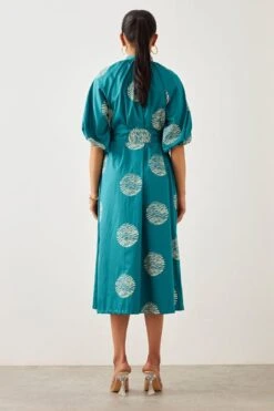 SNOB Teal Ripple Printed Dress -Echo Clohting Shop 91sn19 5