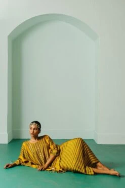 Prahnaaya Mustard Ajrakh Kaftan Set -Echo Clohting Shop 9523pr12 5