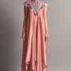 Amit Aggarwal Coral Draped Dress With A Metallic Chevron Yoke