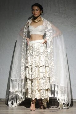 Aikeyah Embroidered Tulle Tiered Lehenga Set