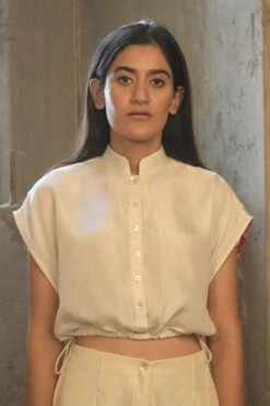 Ahmev White Drawstring Blouse