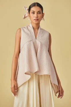 Alamelu Peach Top With Box Pleats