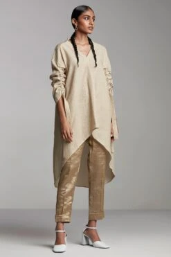 Alamelu Asymmetric Top With Rouched Sleeves