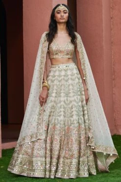 Arpita Mehta Coconut Multi Thread & Mirror Work Lehenga Set