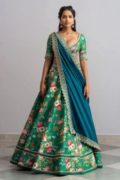 Anushree Reddy Emerald Green Floral Lehenga Set