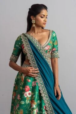 Anushree Reddy Emerald Green Floral Lehenga Set -Echo Clohting Shop ar024 3