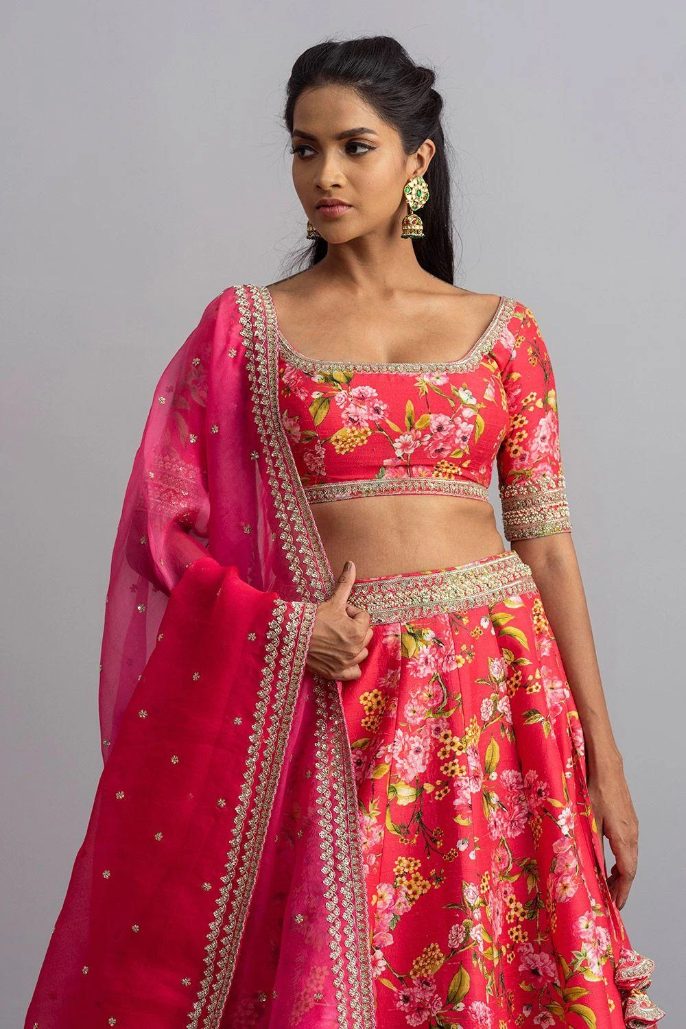 Anushree Reddy Cherry Red Floral Lehenga Set 2 Anushree Reddy Cherry Red Floral Lehenga Set - Image 2