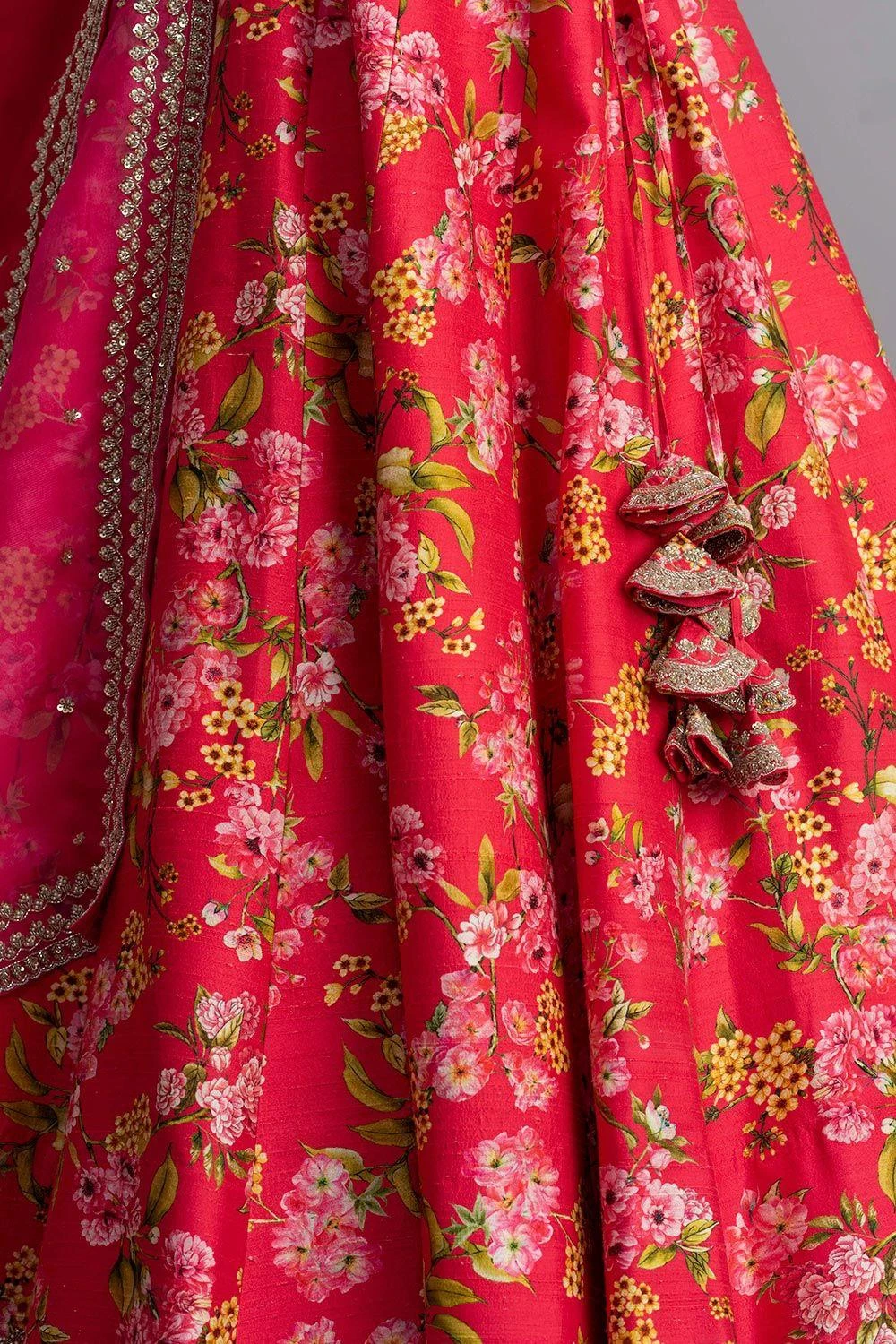 Anushree Reddy Cherry Red Floral Lehenga Set 3 Anushree Reddy Cherry Red Floral Lehenga Set - Image 3