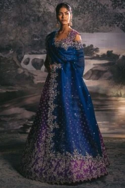 Anushree Reddy Purple Raw Silk Half Creeper Lehenga Set