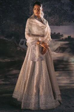 Anushree Reddy Ivory Organza Cutdana Lehenga Set
