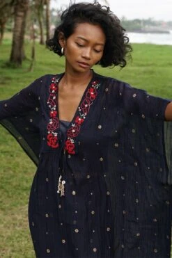 Baju Midnight Blue Floral Embellished Kaftan -Echo Clohting Shop ba 2911baj18 3