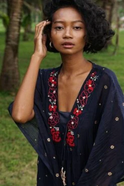 Baju Midnight Blue Floral Embellished Kaftan -Echo Clohting Shop ba 2911baj18 4