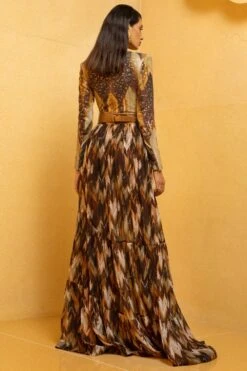 Nikita Mhaisalkar Sundown Coffee Printed High Slit Skirt -Echo Clohting Shop ca trs22 003 4