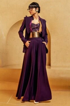 Nikita Mhaisalkar Aubergine Crepe Wide Leg Pants