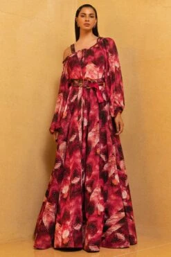 Nikita Mhaisalkar Magenta Trippy Print Sequin Skirt With Belt