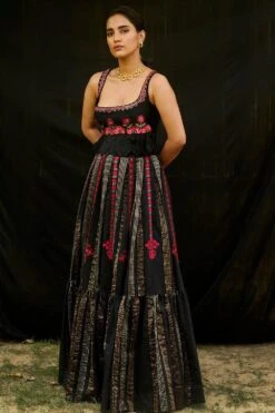 Chandrima Striped Chanderi Pleated Skirt