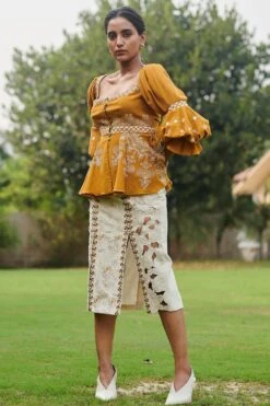 Chandrima Mustard Cotton Cordwork Top
